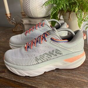 HOKA Bondi 7 Womens 9 Harbor Mist Lunar Rock Athletic Running Sneakers Shoes